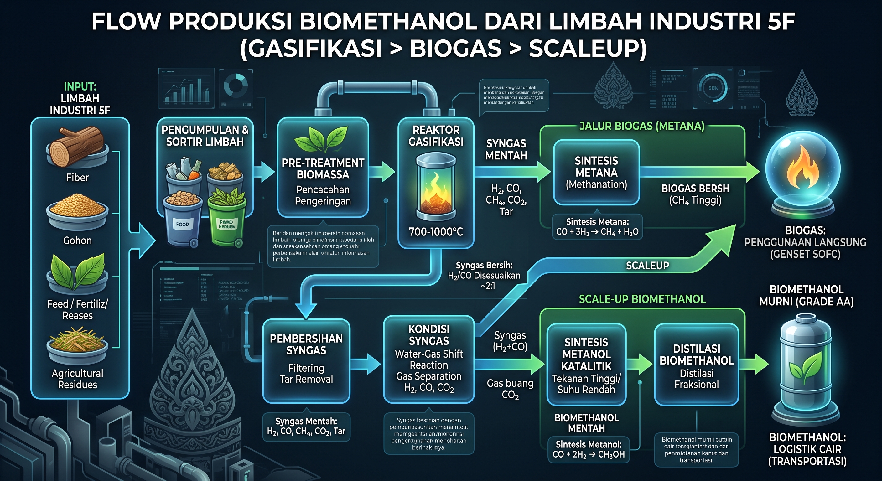 Flow Produksi Biomethanol Jalur Gasifikasi